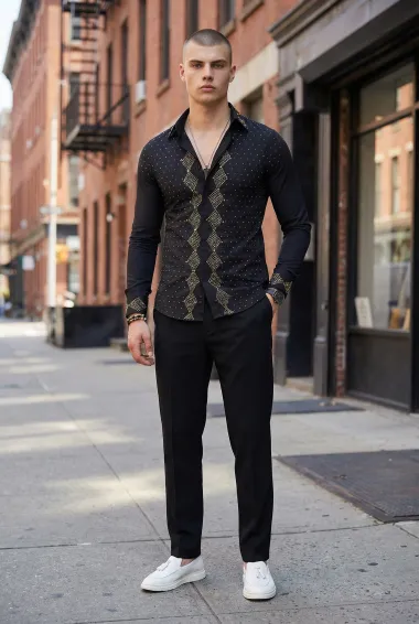 Camasa barbati neagra slim fit pentru evenimente 1334 P20-2.3